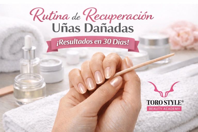 Rutina de recuperación para uñas dañadas con productos de manicura profesional, tratamiento reparador para fortalecer uñas naturales en 30 días.