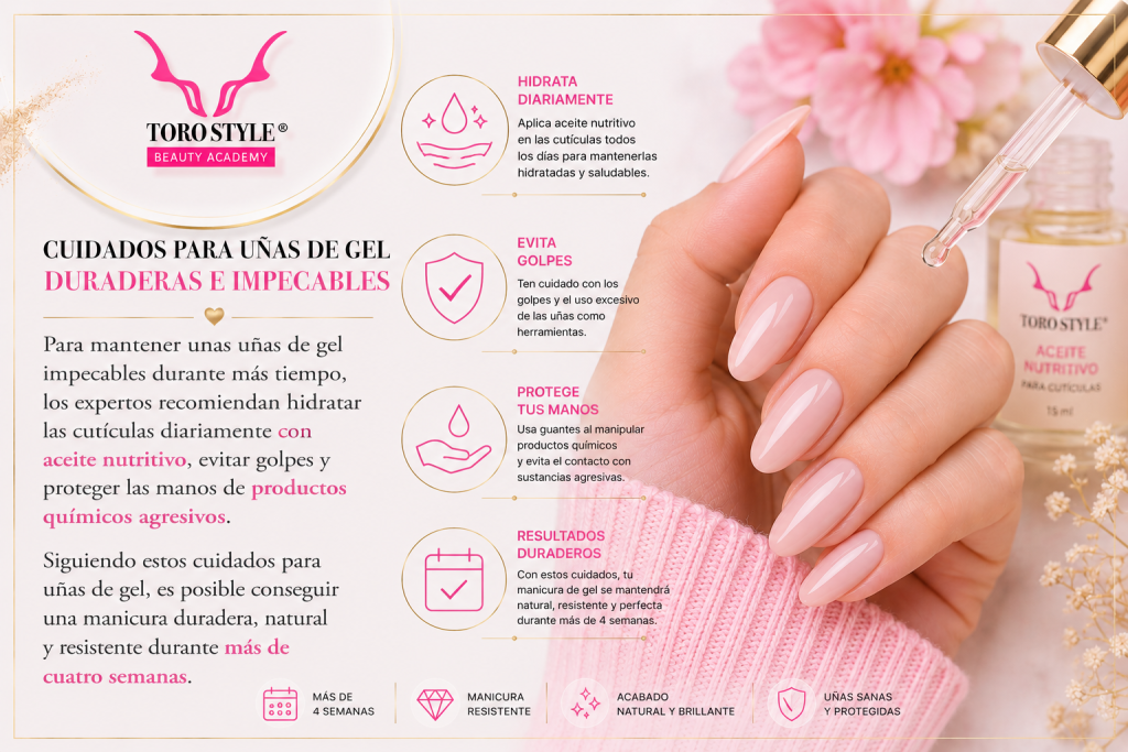 Cuidados diarios para mantener unas uñas de gel duraderas, una manicura brillante y unas cutículas hidratadas con acabado profesional