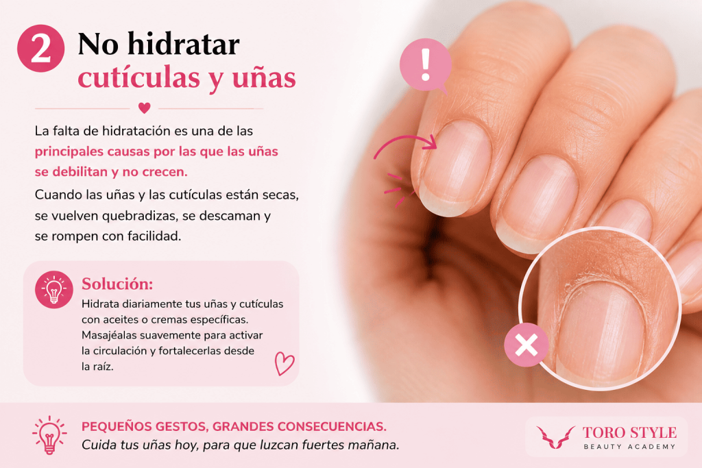 Uñas y cutículas secas que necesitan hidratación