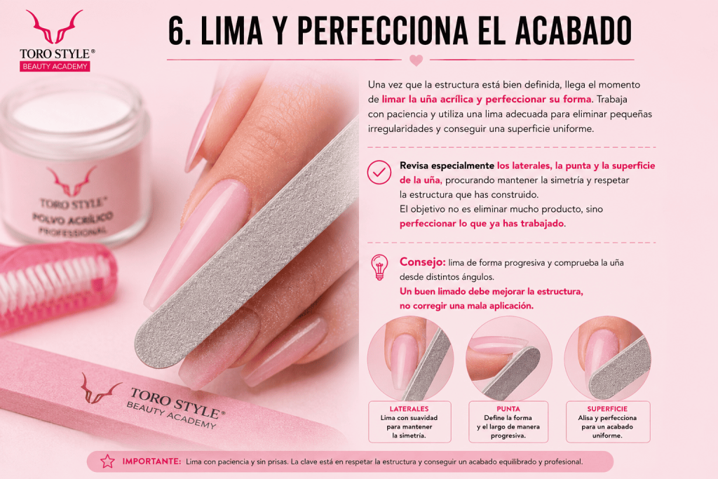 Cómo limar y perfeccionar el acabado: laterales, punta y superficie