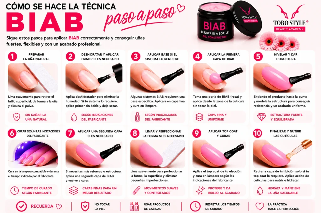 Técnica BIAB paso a paso para aplicar y dar estructura a las uñas